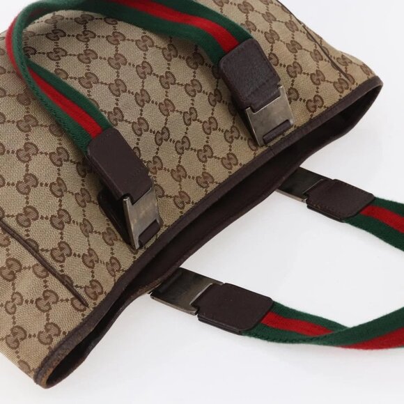 GUCCI GG Canvas Web Sherry Line Tote Bag Beige Gold - Picture 11 of 16